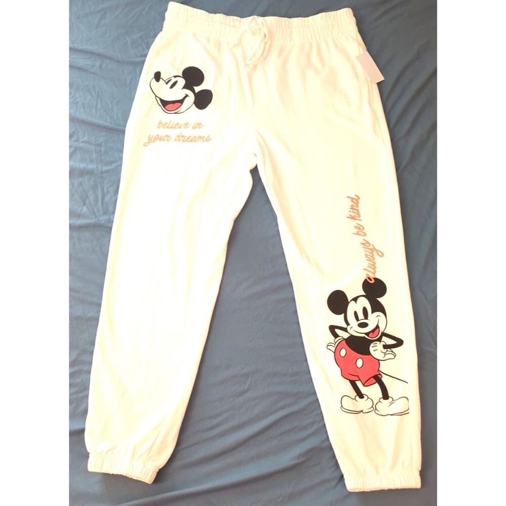 NWT Disney Mickey Mouse Women's Joggers Pajama Pant Large 12/14 Winter White NEW
